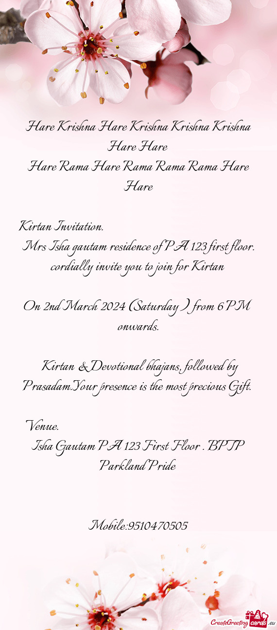 Cordially invite you to join for Kirtan