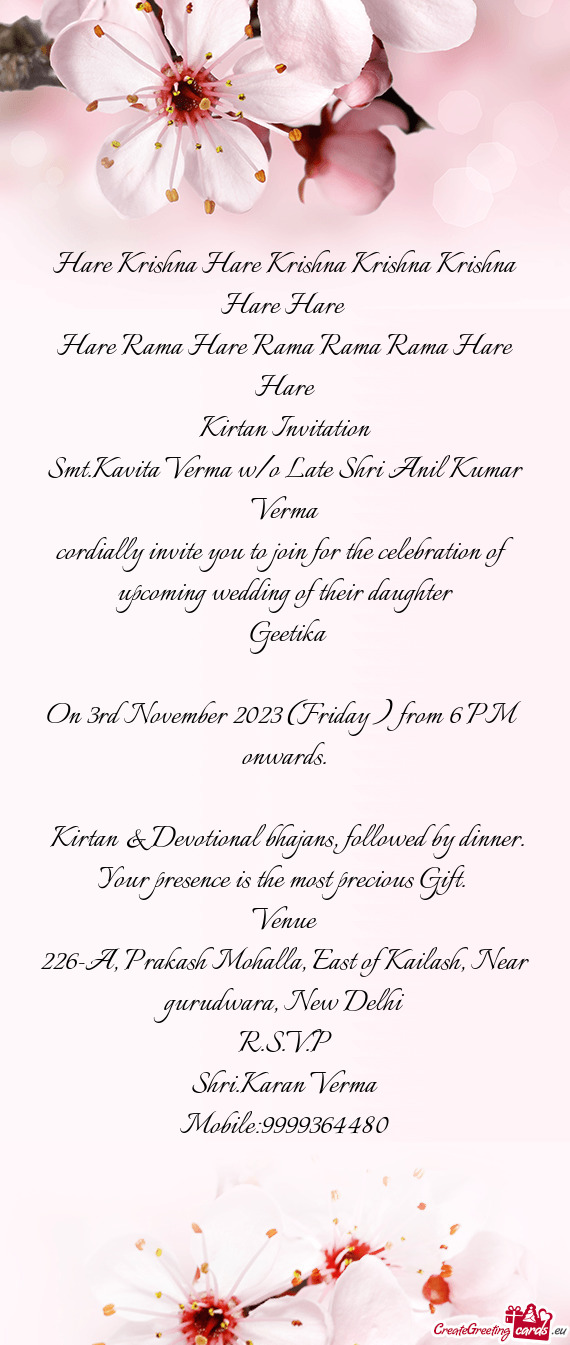 Cordially invite you to join for the celebration of upcoming wedding of their daughter