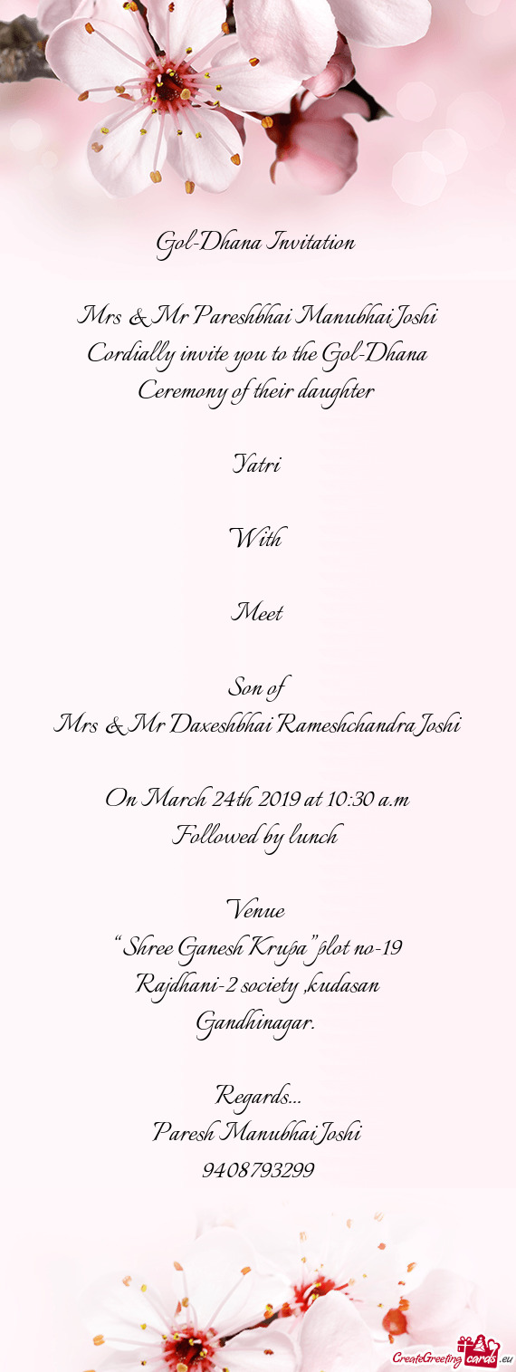 Cordially invite you to the Gol-Dhana