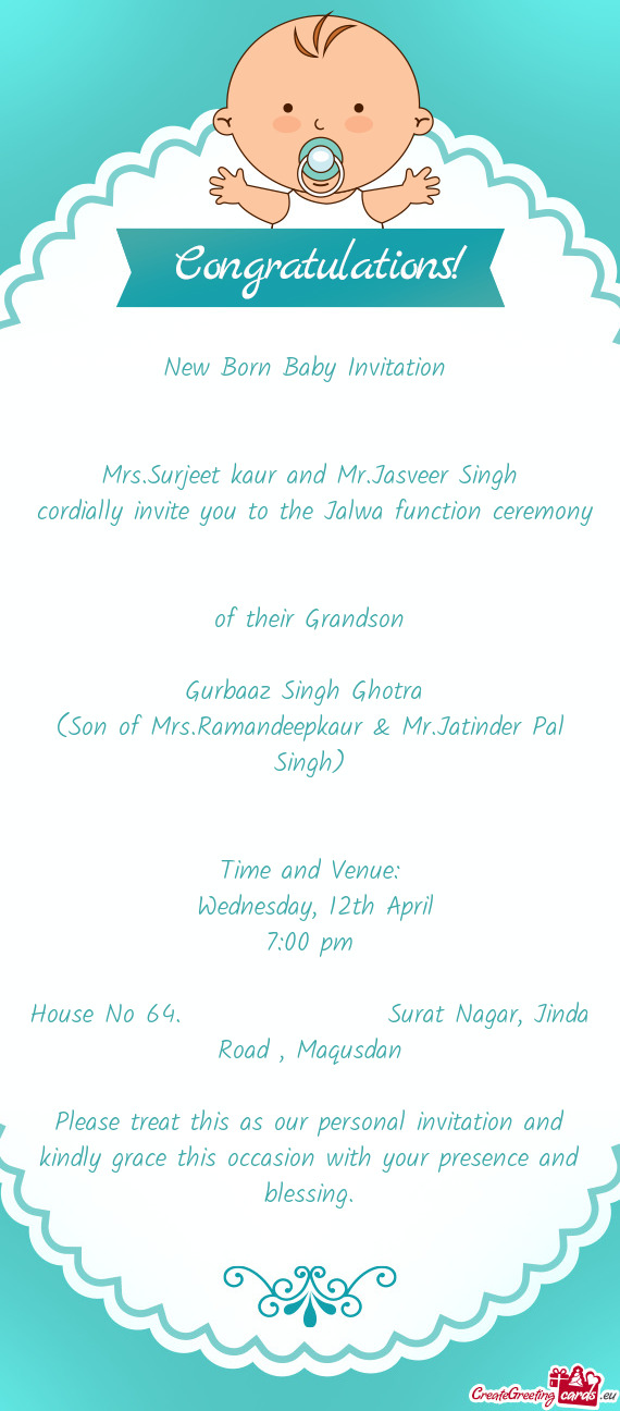 Cordially invite you to the Jalwa function ceremony