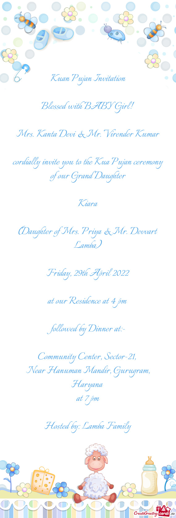 Cordially invite you to the Kua Pujan ceremony of our Grand Daughter