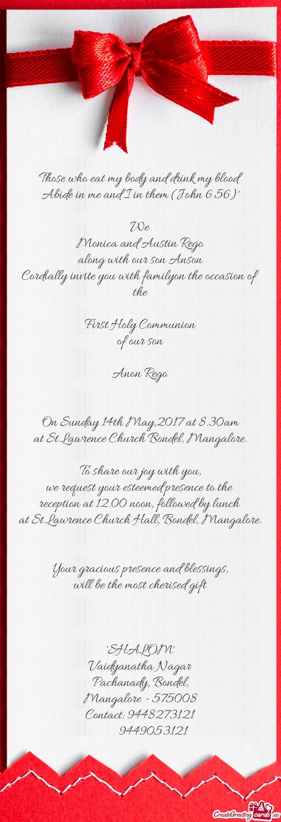 Cordially invite you with familyon the occasion of the
