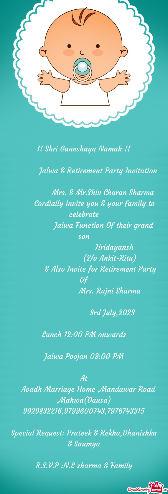 Cordially invite you & your family to celebrate