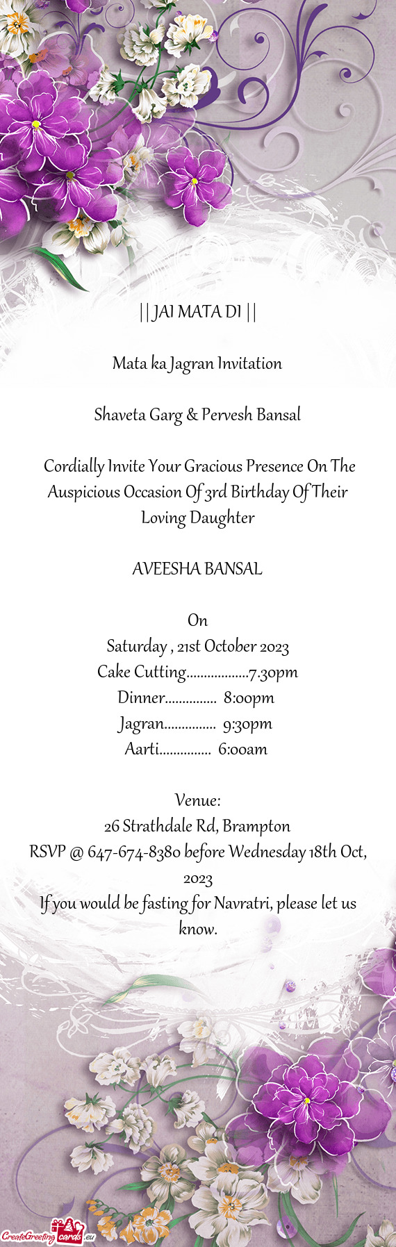 Cordially Invite Your Gracious Presence On The Auspicious Occasion Of 3rd Birthday Of Their Loving