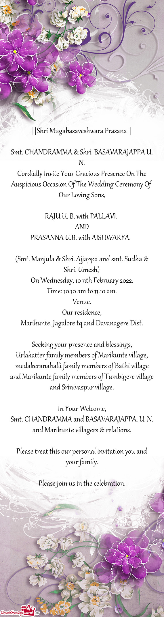 Cordially Invite Your Gracious Presence On The Auspicious Occasion Of The Wedding Ceremony Of Our Lo