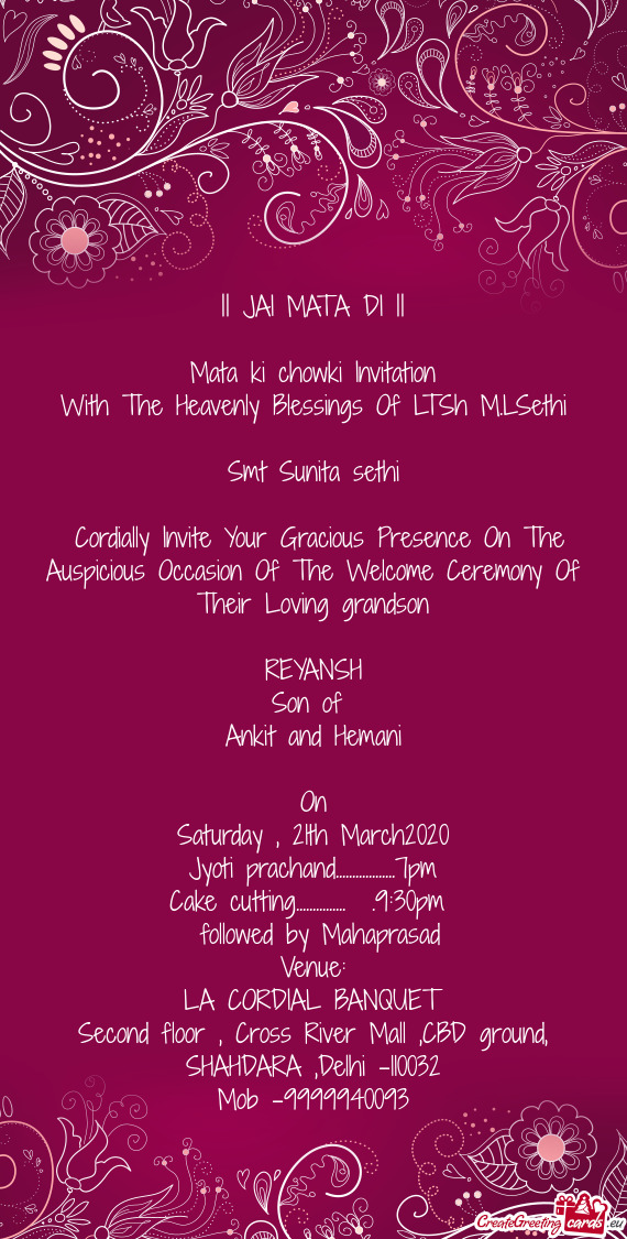 Cordially Invite Your Gracious Presence On The Auspicious Occasion Of The Welcome Ceremony Of Their