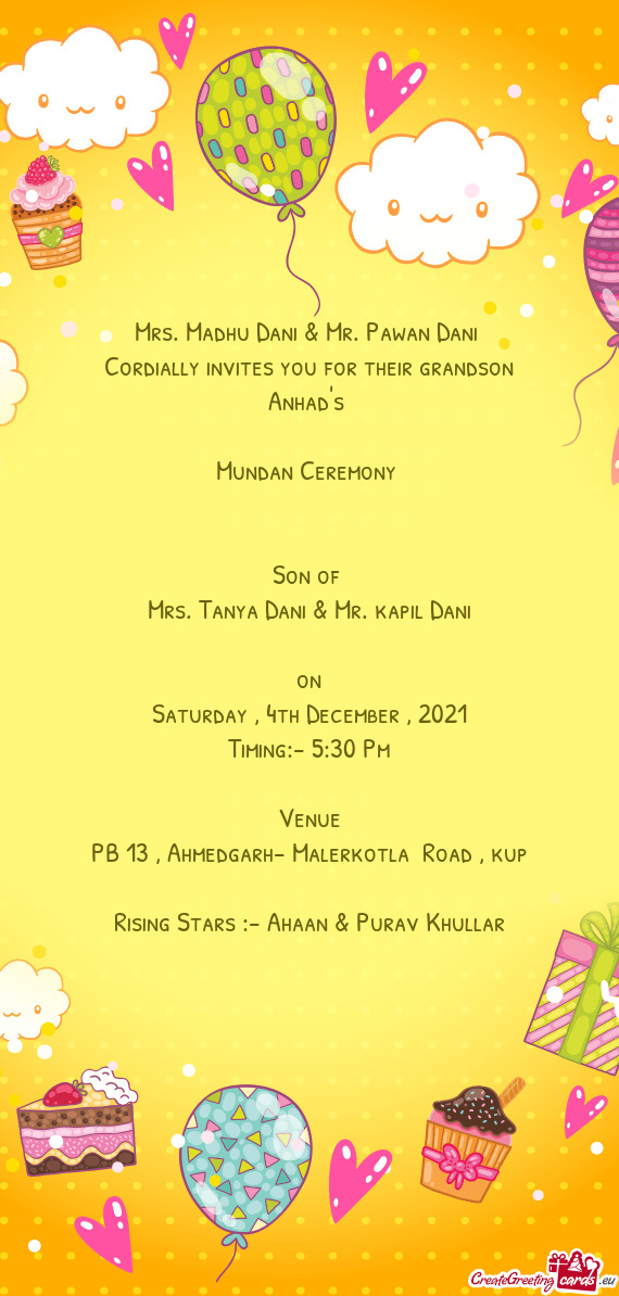 Cordially invites you for their grandson