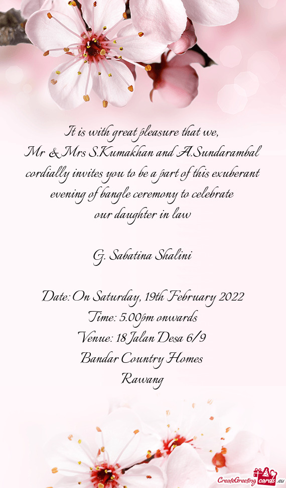 Cordially invites you to be a part of this exuberant evening of bangle ceremony to celebrate