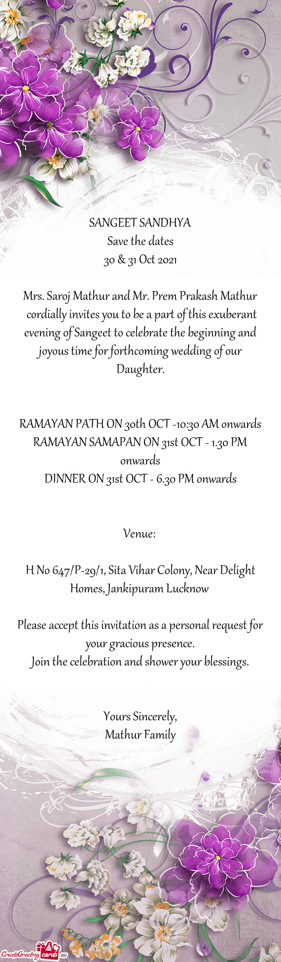 Cordially invites you to be a part of this exuberant evening of Sangeet to celebrate the beginning