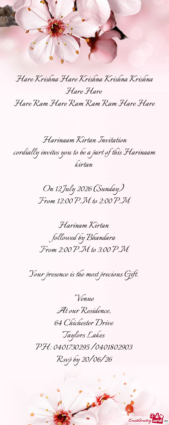 Cordially invites you to be a part of this Harinaam kirtan