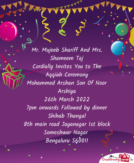 Cordially Invites You to The Aqqiah Ceremony