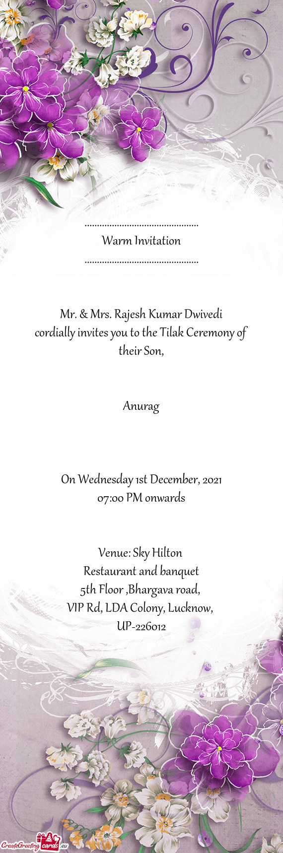 Cordially invites you to the Tilak Ceremony of