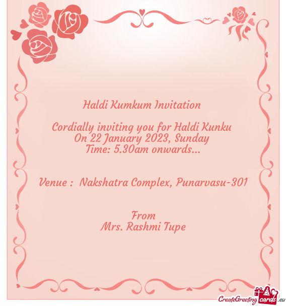 Cordially inviting you for Haldi Kunku