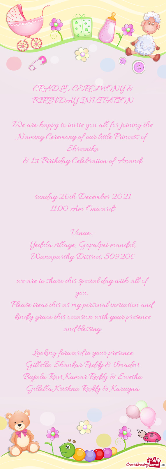 CRADLE CEREMONY & BIRTHDAY INVITATION