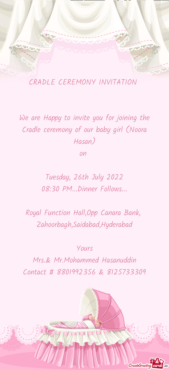 Cradle ceremony of our baby girl (Noora Hasan)