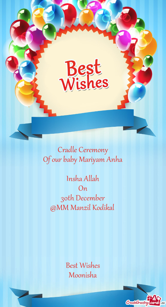 Cradle Ceremony Of our baby Mariyam Anha  Insha Allah On 30th December @MM Manzil Kodikal