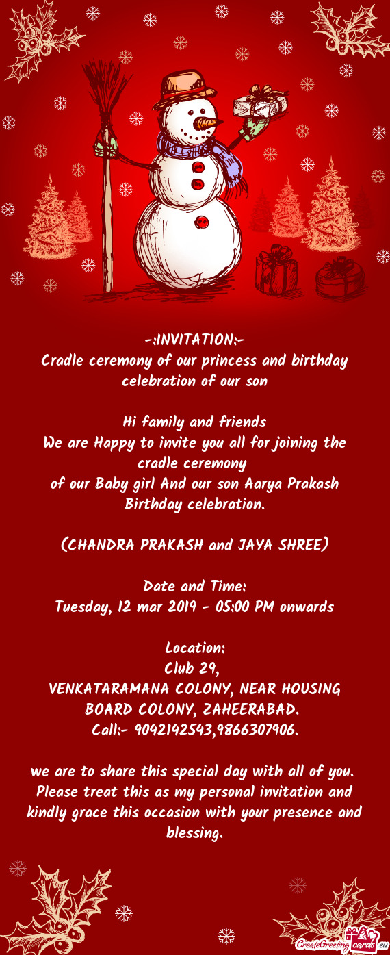 Cradle ceremony of our princess and birthday celebration of our son