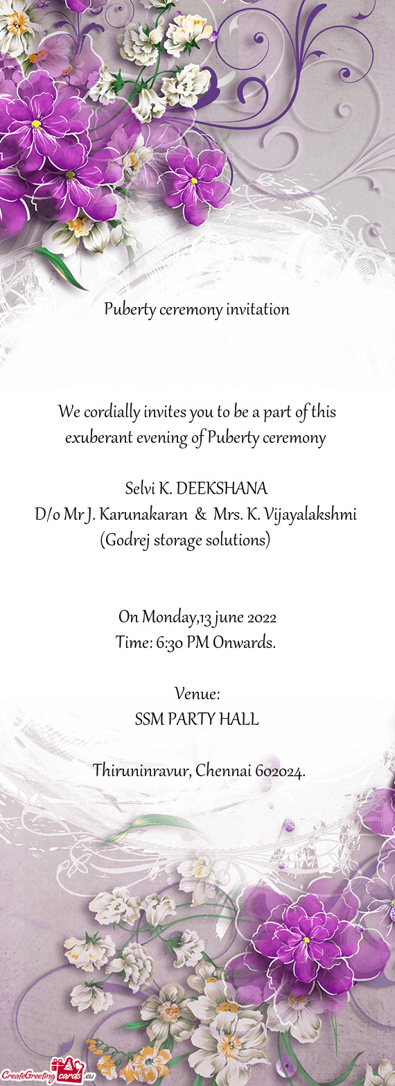 D/o Mr J. Karunakaran & Mrs. K. Vijayalakshmi (Godrej storage solutions)