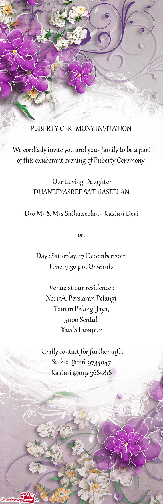 D/o Mr & Mrs Sathiaseelan - Kasturi Devi