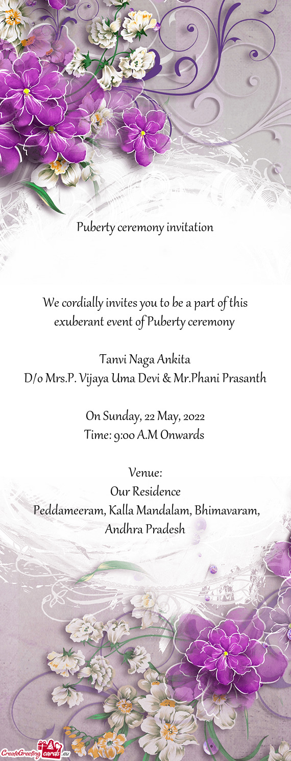D/o Mrs.P. Vijaya Uma Devi & Mr.Phani Prasanth