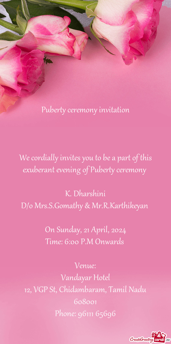 D/o Mrs.S.Gomathy & Mr.R.Karthikeyan