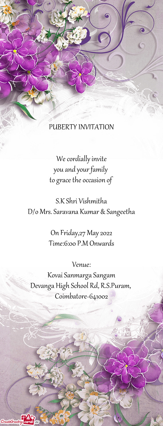 D/o Mrs. Saravana Kumar & Sangeetha
