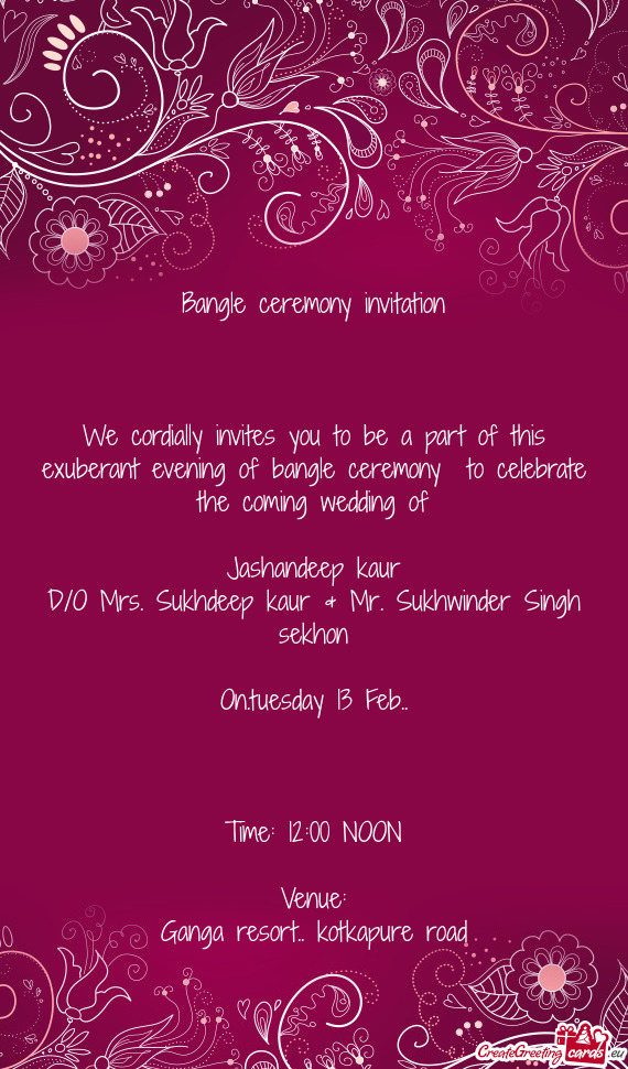 D/O Mrs. Sukhdeep kaur & Mr. Sukhwinder Singh sekhon
