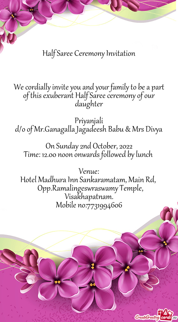 D/o of Mr.Ganagalla Jagadeesh Babu & Mrs Divya