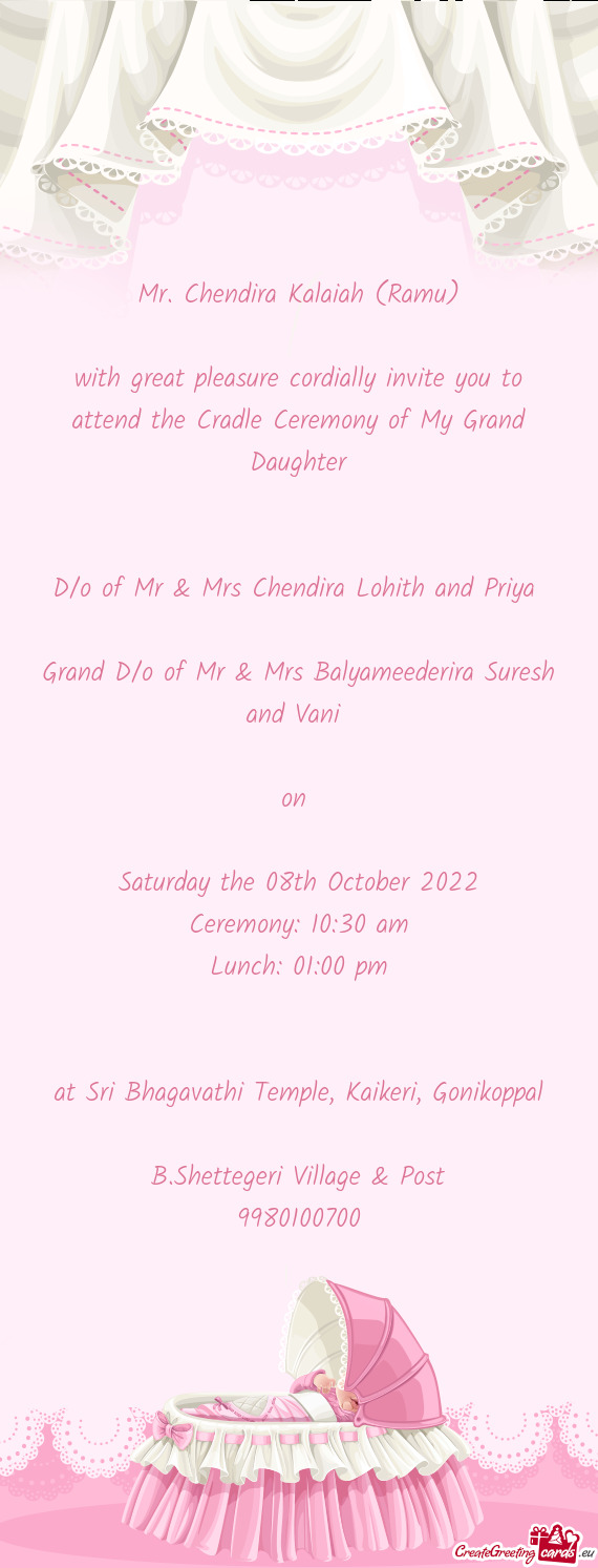D/o of Mr & Mrs Chendira Lohith and Priya