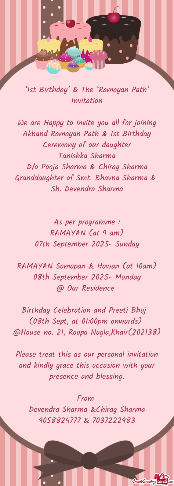 D/o Pooja Sharma & Chirag Sharma