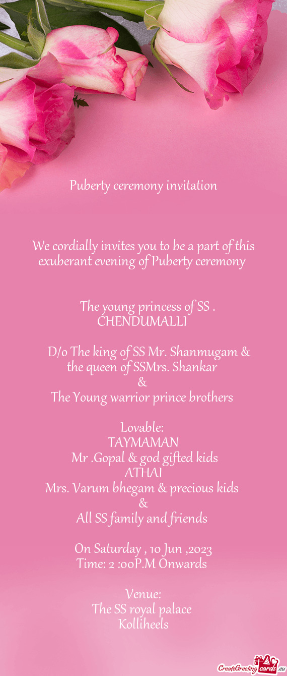 D/o The king of SS Mr. Shanmugam & the queen of SSMrs. Shankar