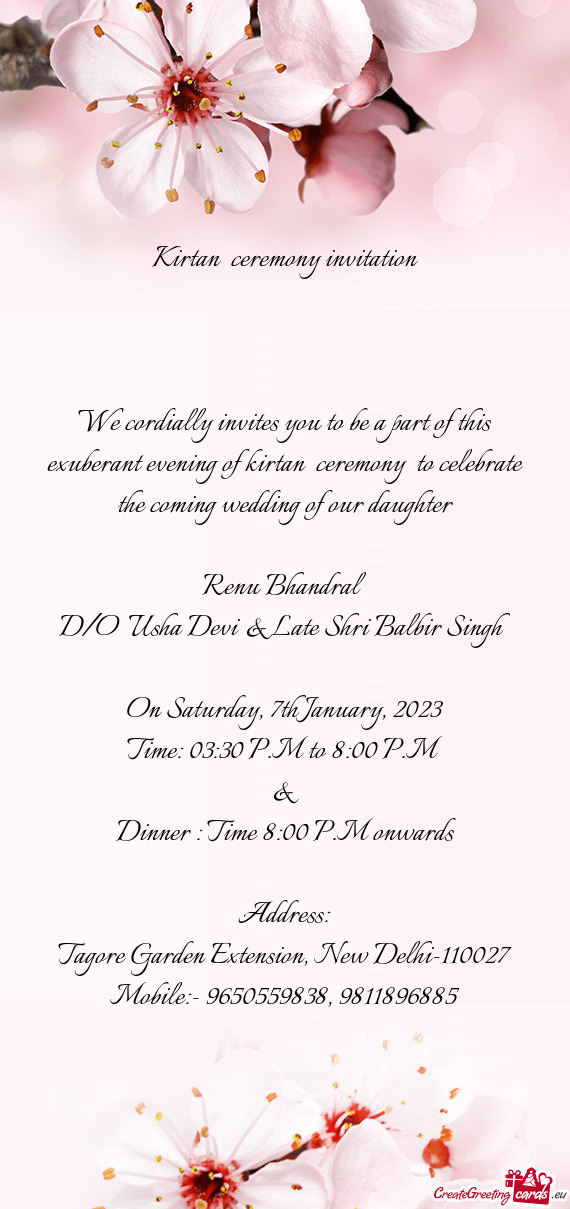 D/O Usha Devi & Late Shri Balbir Singh
