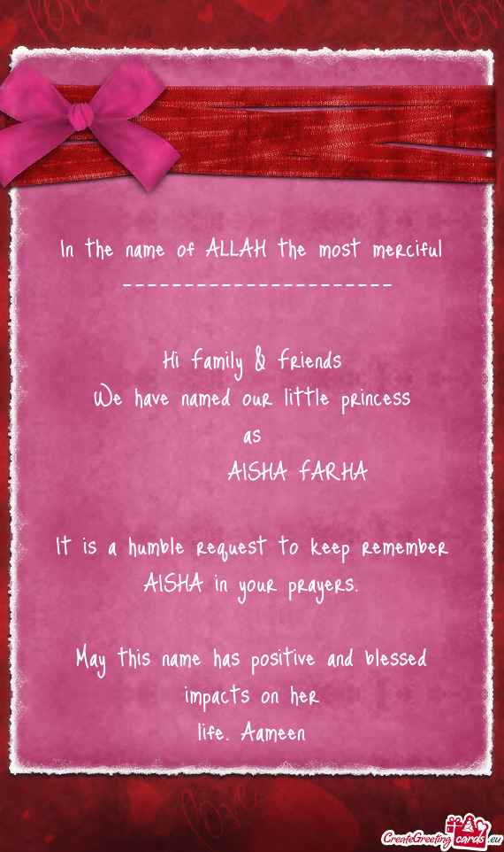 D our little princess as   AISHA FARHA It is a humble request to keep remember AISHA in
