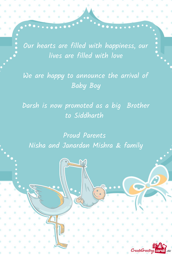 Darsh is now promoted as a big Brother to Siddharth
