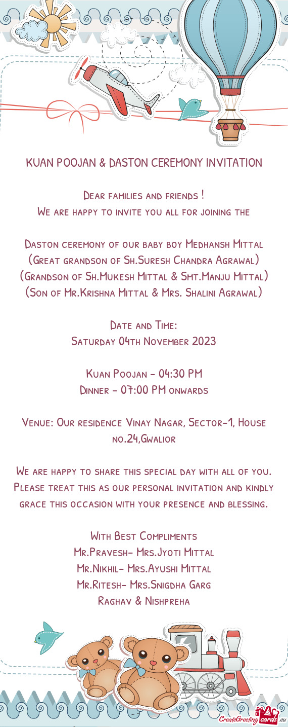 Daston ceremony of our baby boy Medhansh Mittal