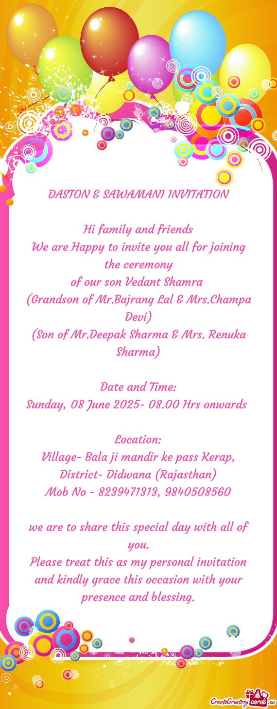 DASTON & SAWAMANI INVITATION