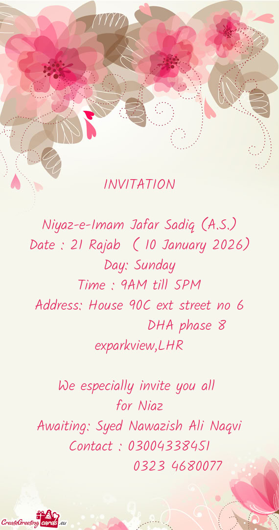 Date : 21 Rajab ( 10 January 2026)