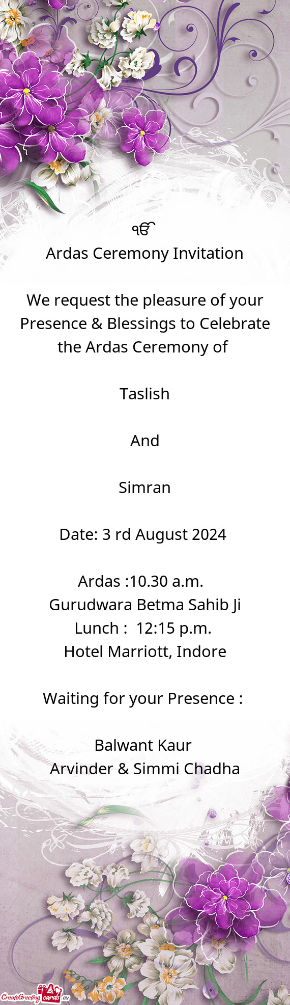 Date: 3 rd August 2024      Ardas :10.30 a.m