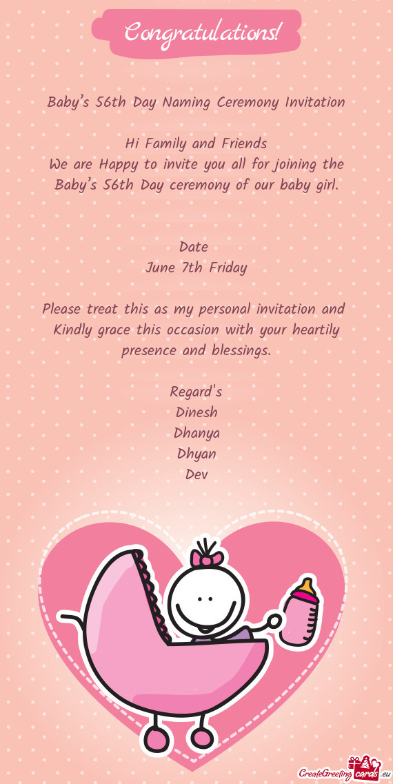 Date June 7th Friday Please treat this as my personal invitation and Kindly grace this