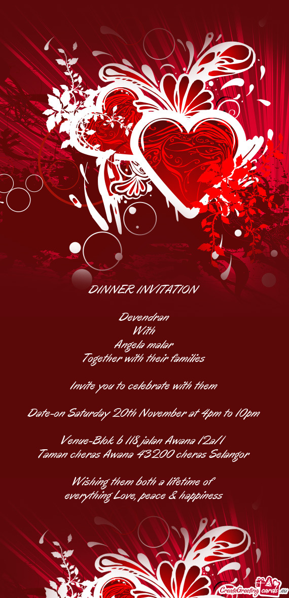 Date-on Saturday 20th November at 4pm to 10pm