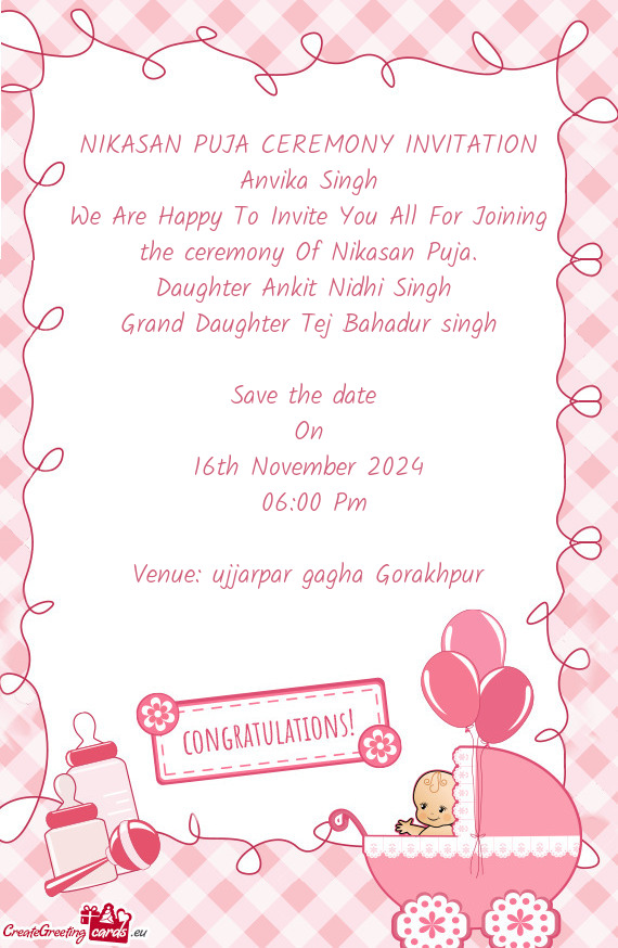 Daughter Ankit Nidhi Singh Grand Daughter Tej Bahadur singh Save the date On 16th November