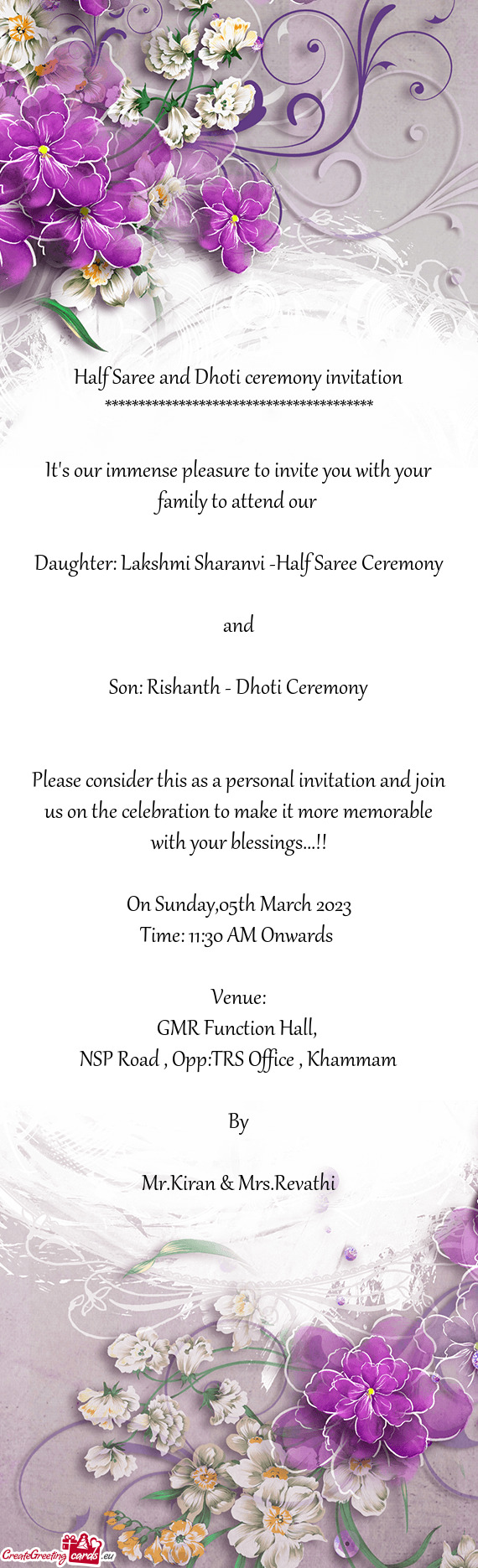 Daughter: Lakshmi Sharanvi -Half Saree Ceremony