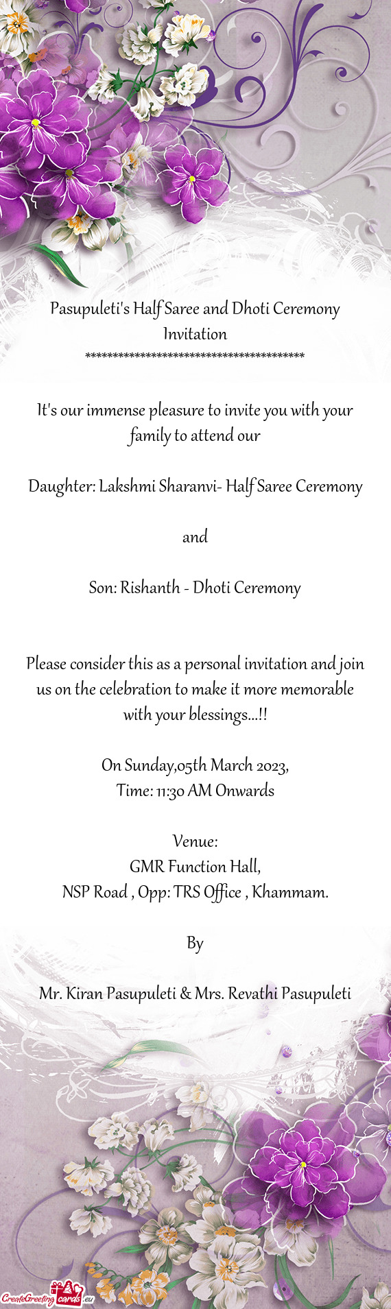 Daughter: Lakshmi Sharanvi- Half Saree Ceremony
