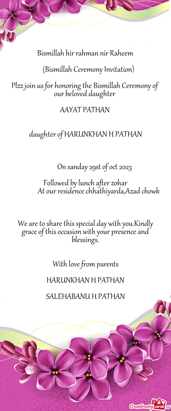 Daughter of HARUNKHAN H PATHAN