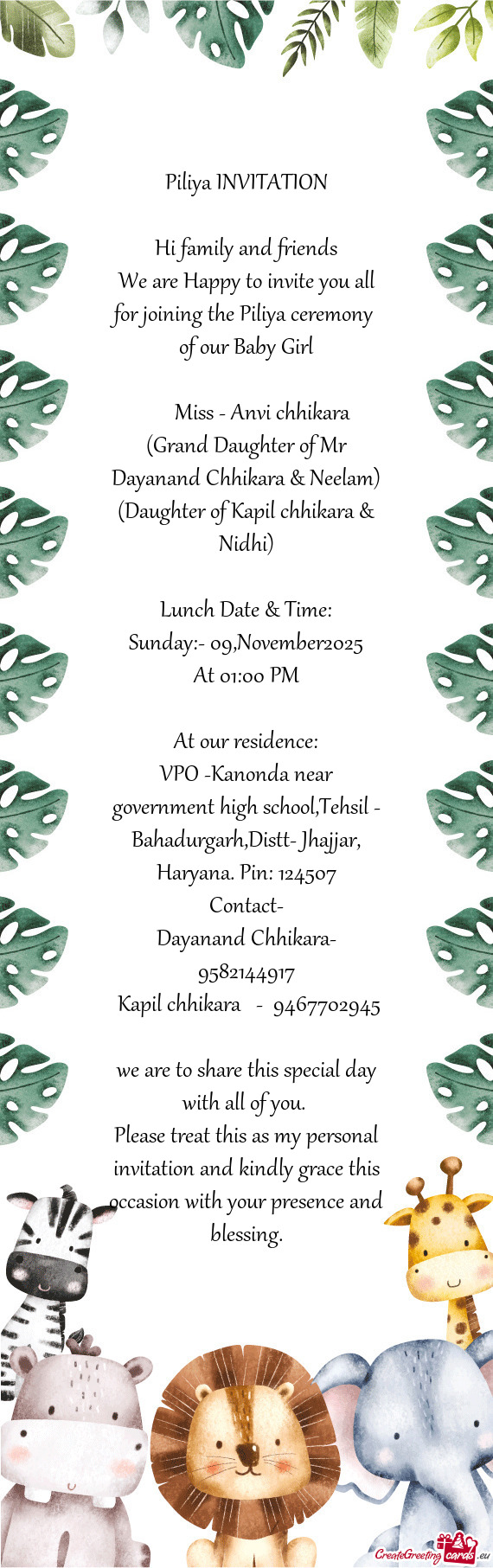 (Daughter of Kapil chhikara & Nidhi)