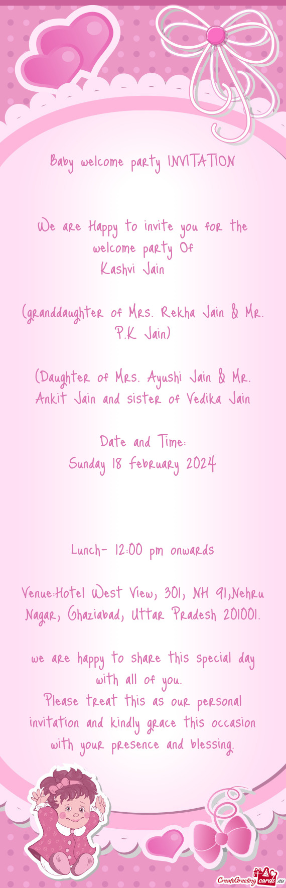 (Daughter of Mrs. Ayushi Jain & Mr. Ankit Jain and sister of Vedika Jain