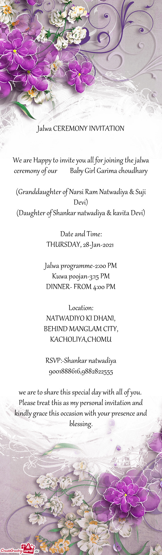 (Daughter of Shankar natwadiya & kavita Devi)
