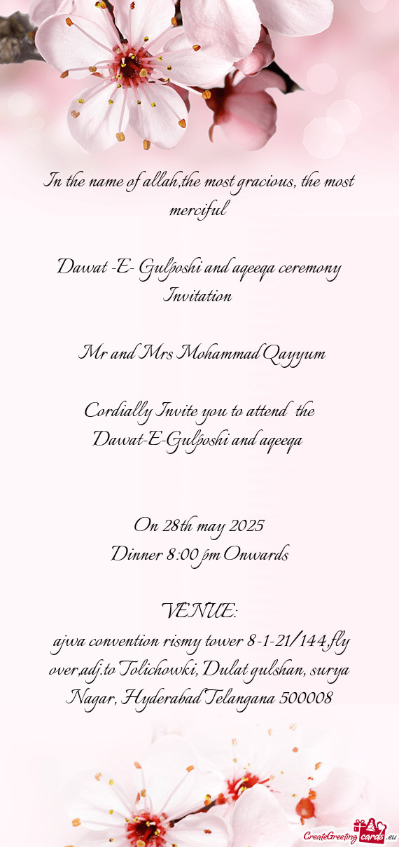 Dawat -E- Gulposhi and aqeeqa ceremony Invitation