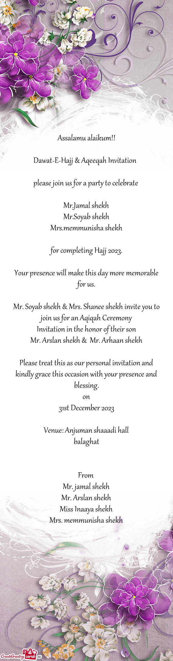 Dawat-E-Hajj & Aqeeqah Invitation