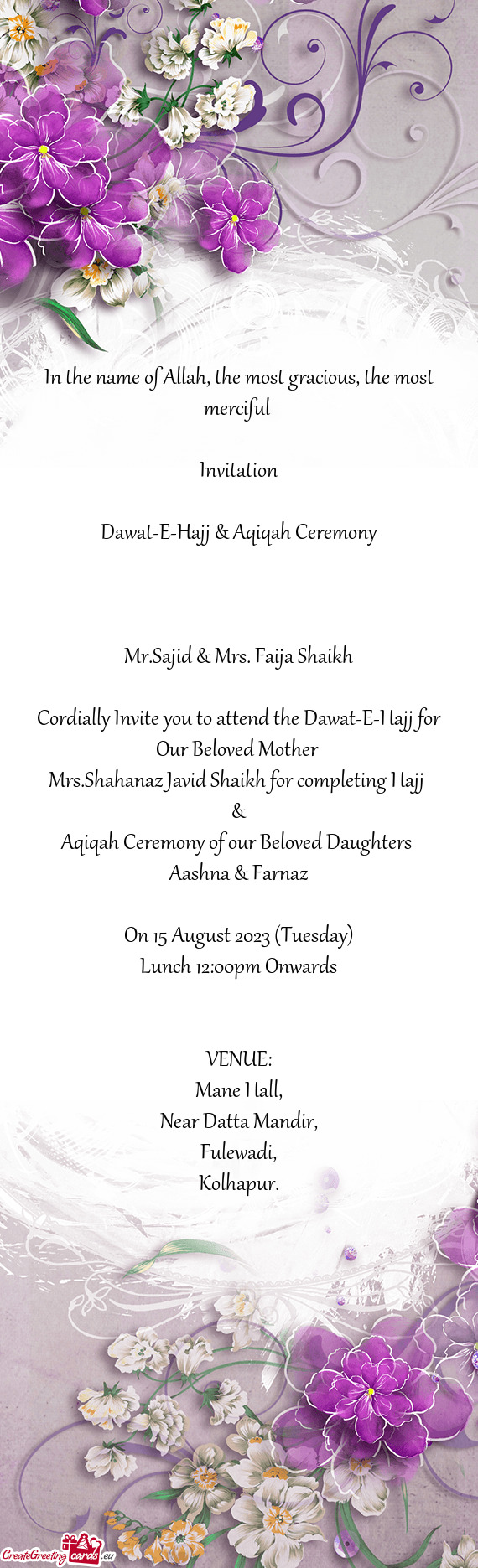 Dawat-E-Hajj & Aqiqah Ceremony